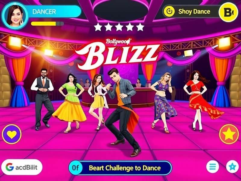 Bollywood Blitz Bash Gameplay Screenshot showing vibrant Bollywood dance floor with multiple players competing in a dance challenge